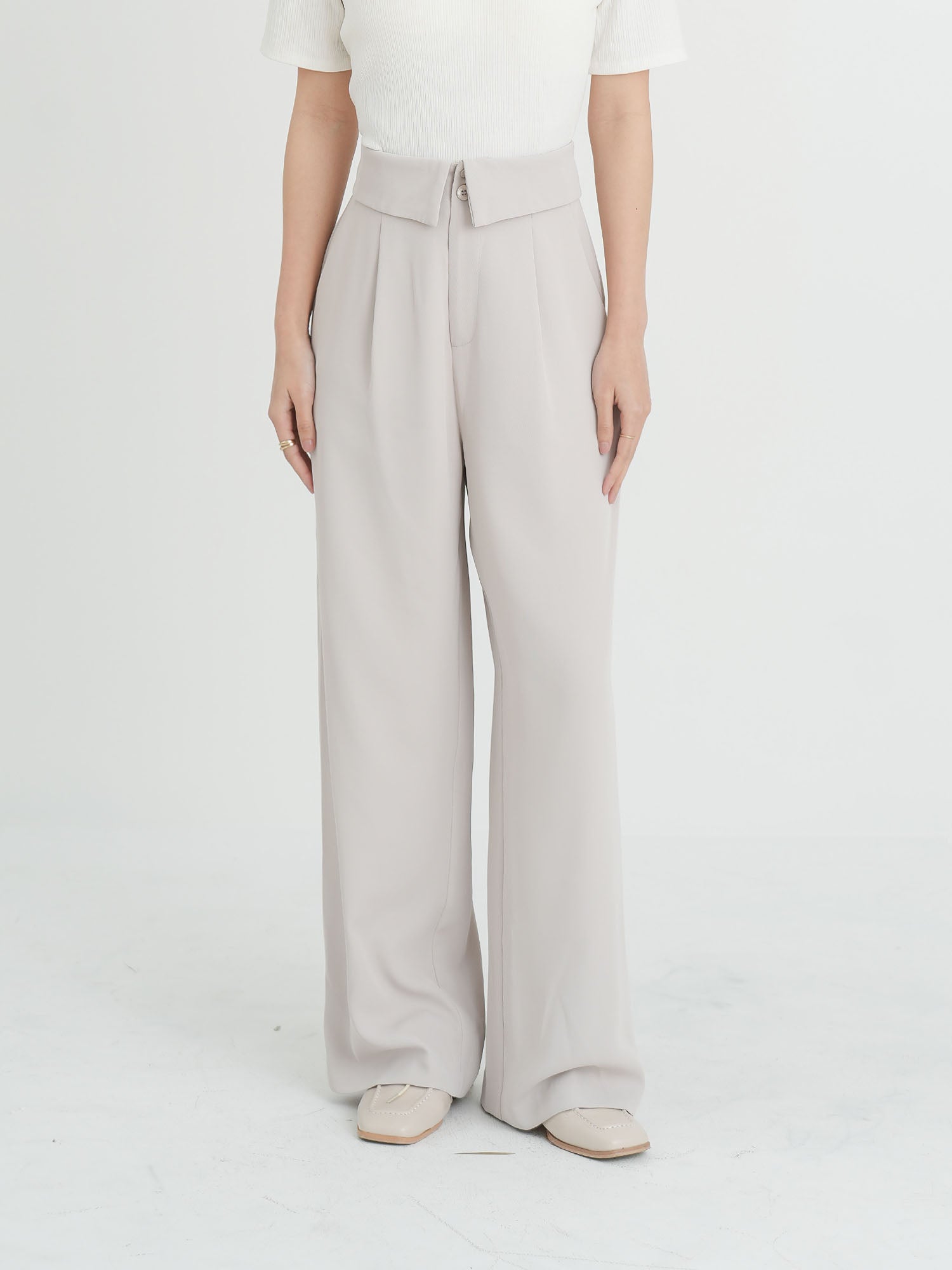 Folded Waist Wide Trousers