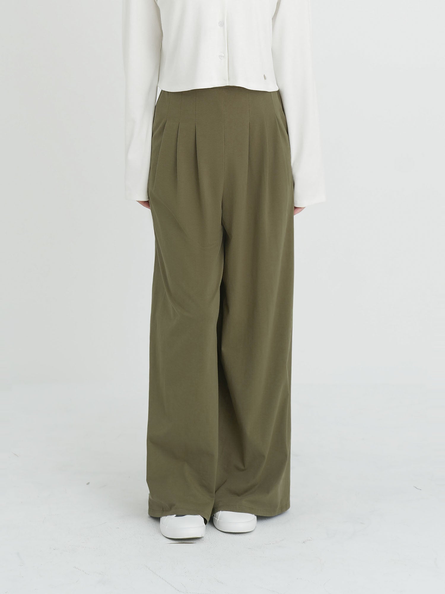 Cotton Pleated Wide Leg Pants