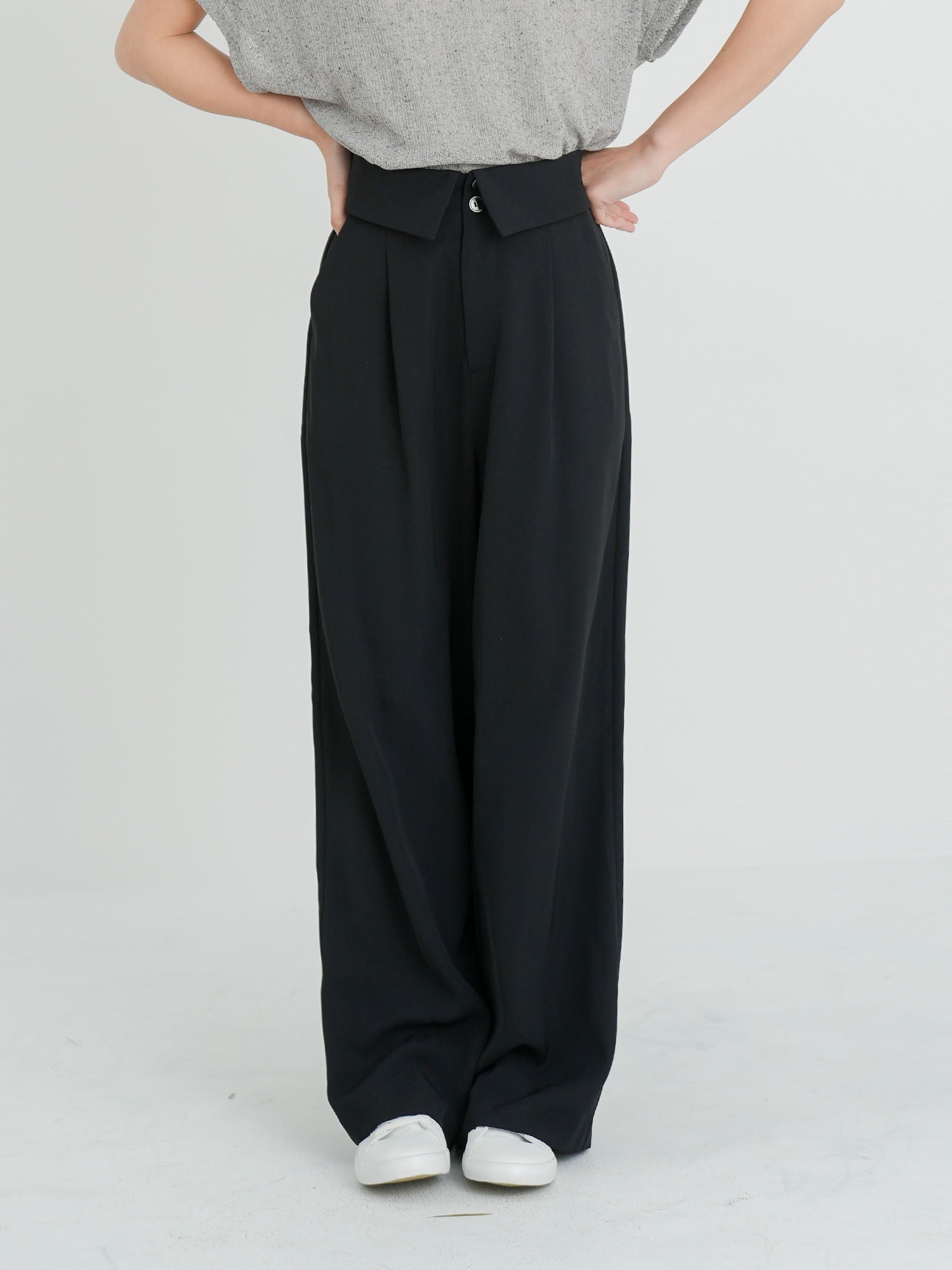 Folded Waist Wide Trousers