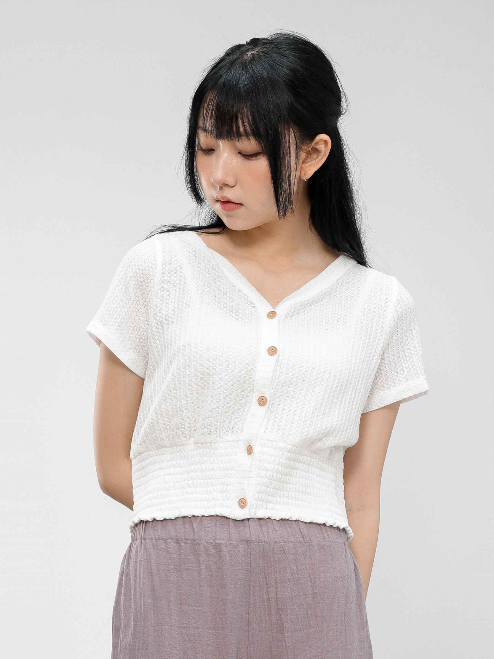 Buttoned Jacquard Knit Top