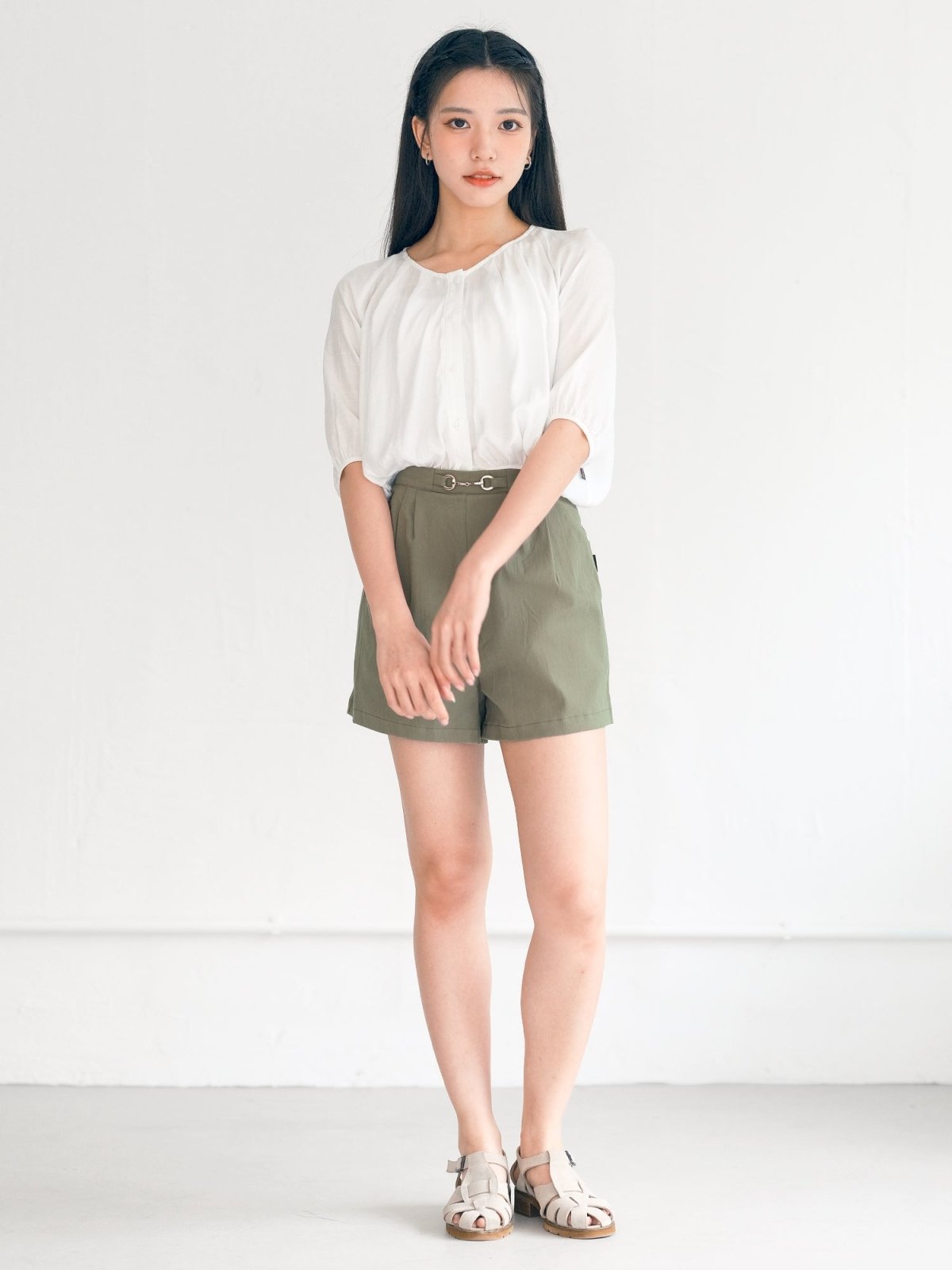 Melanie Buckle Pleated Shorts - DAG-DD0340-23ForestS - Forest Green - S - D'ZAGE Designs